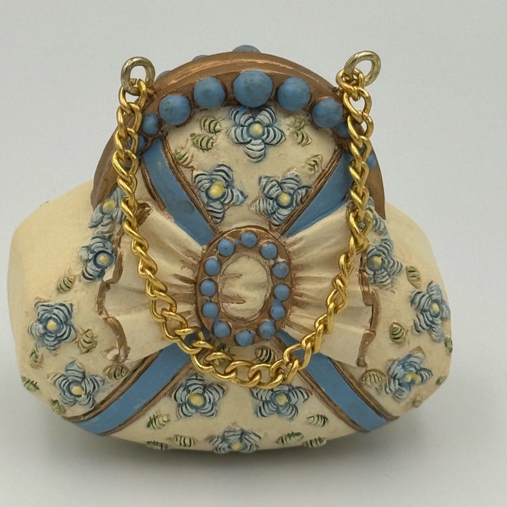 Vintage Avon Gift Collection Victorian Purse Ornament Blue‎ White Gold Handbag - Picture 3 of 14